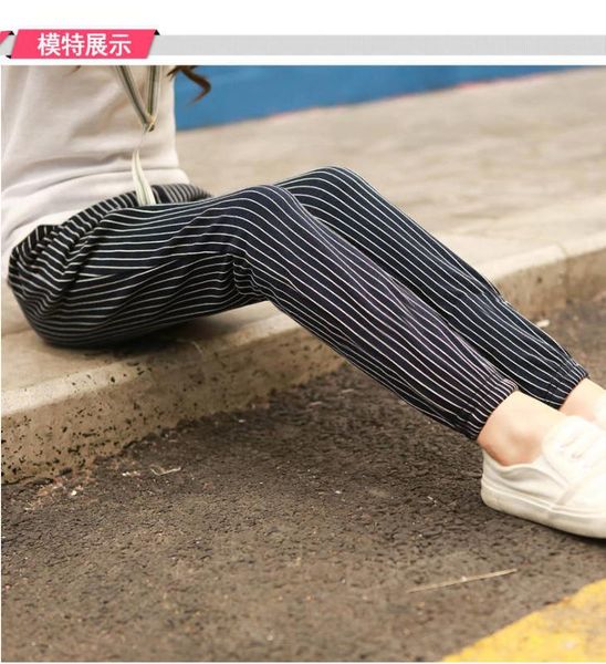 

autumn baby girls soft stripe print loose pants casual trousers toddler bottoms elastic waist, Blue