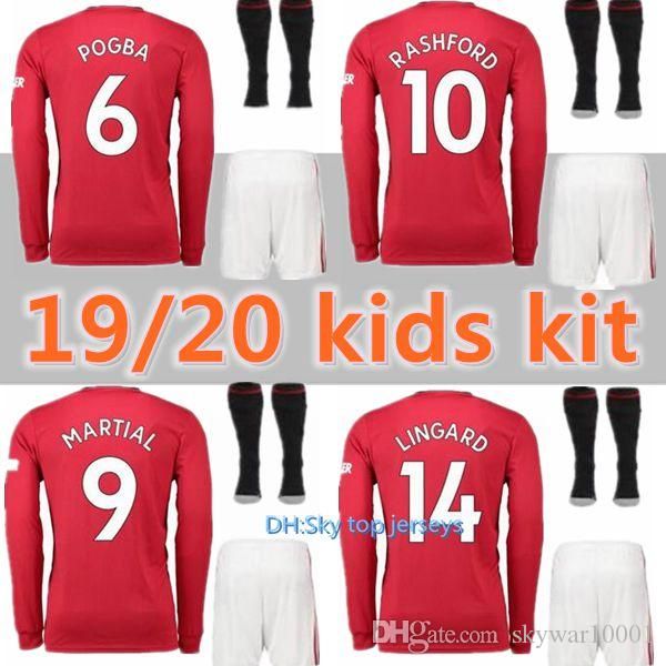 

new long sleeve manchester soccer jersey kids kit 19 20 united pogba alexis mata lukaku fred rashford matic kit shirt 2019 2020 shirt, Black