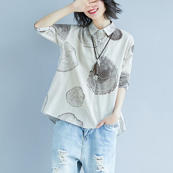 

women vintage linen blouse 2019 summer plus size button shirts casual loose blusas feminina mori girl, White