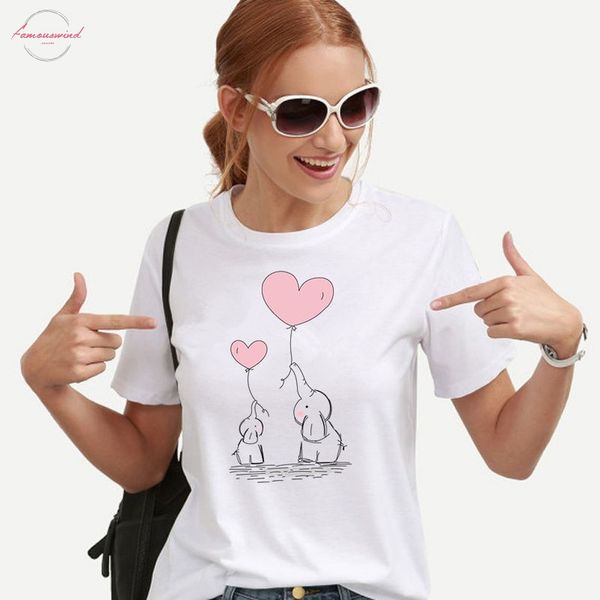 

kawaii cute elephant balloon print women t shirt summer funny short sleeve t shirt casual female, White