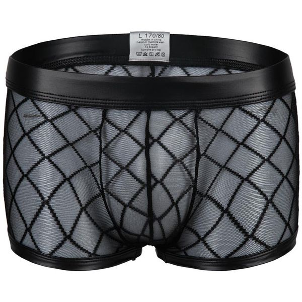 

mens lingerie breathable see-through mesh low rise boxer briefs sheer erotic panties underwear male shorts plus size xxl, Black;white