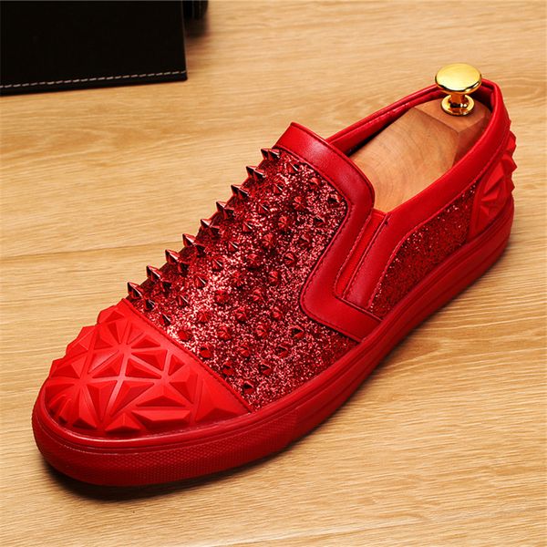 

spring autumn casual shoes men loafers fashion red rivet shoes breathable slip on men sneakers brands casual, Black