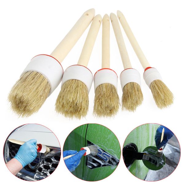 

new 5pcs/set soft car suv detailing wheel wood handle brushes for cleaning dash trim seats 10.30