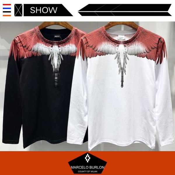 

men designer thin shirt new fashion marcelo buron vermilion wings long sleeve t-shirt men pullover plus size m-3xl, Black