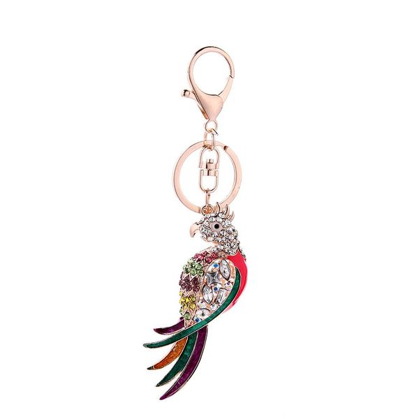 

colorful parrot rhinestone alloy keyring key chain bag hanging decor gift, Silver
