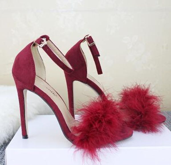 

new fashion women's shoes feather lady sandals woman shoes high-heeled shoes plush stiletto club size 35-43, Black