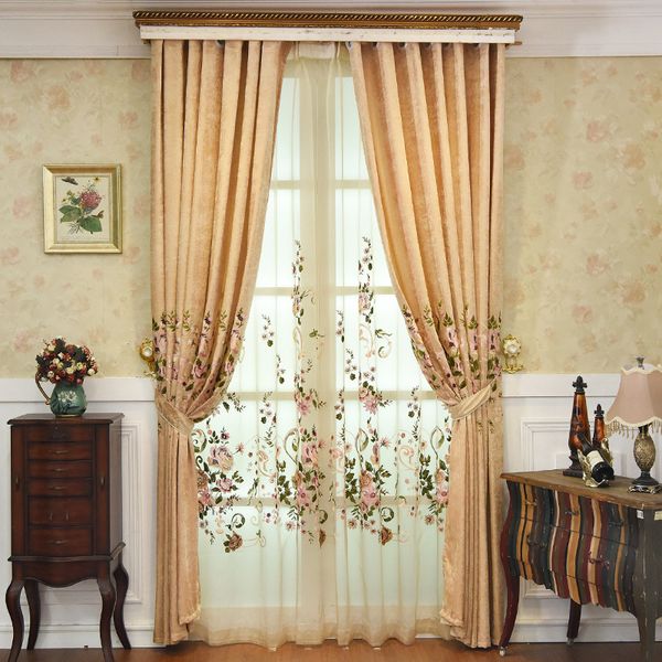 

european chenille deluxe atmosphere embroidery shading curtains for living dining room bedroom
