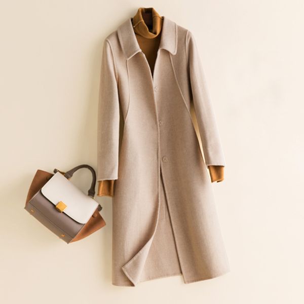 

aihuyigui winter women long solid black wool coat slim cashmere suit coat temperament warm female outwear ru328