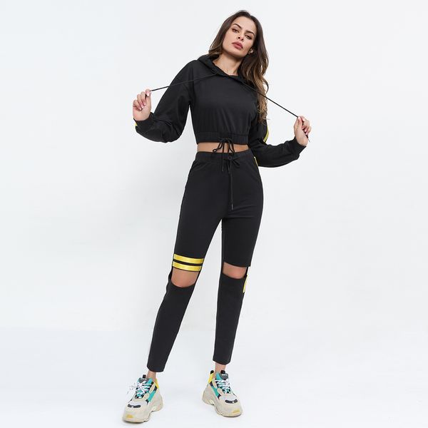 

womens hoodies tracksuit fashion hooded and long pants set with a navel sweater high waist female casual pants suits, Gray
