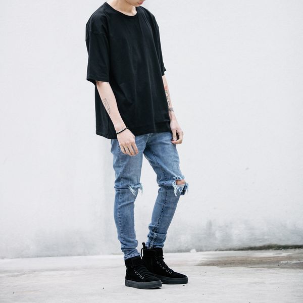 

mens designer jeans of god fog men selvedge zipper destroyed skinny slim fit justin bieber vintage ripped blue denim wholesale-version