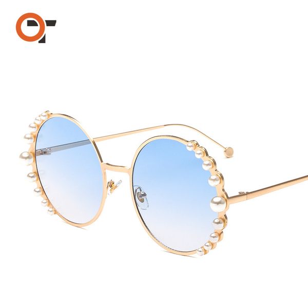 

round frame pearl sun glasses fashionable women's sunglasses all-match metal sunglasses 2424, Blue