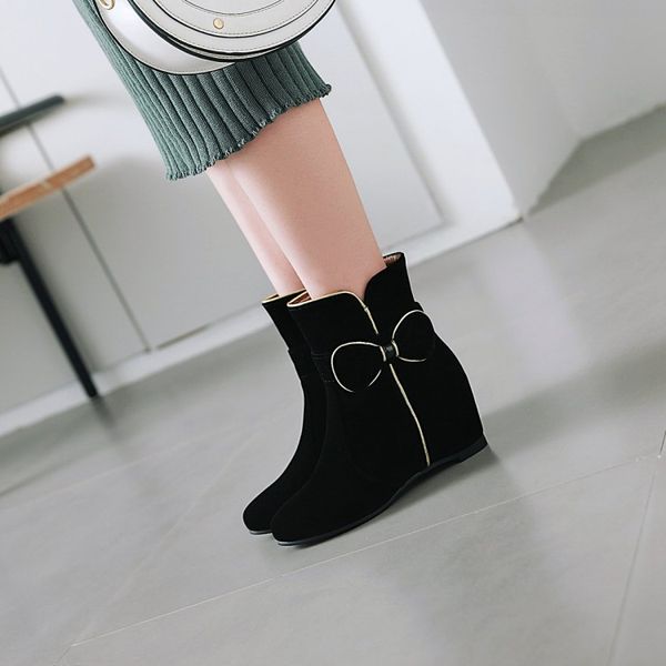 

big size 9 10 11-13 boots women shoes ankle boots for women ladies side zipper with bow trim, Black