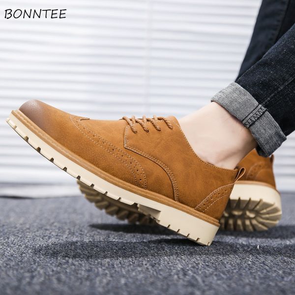 

leather casual shoes men leisure all-match lace-up thick bottom martin shoe mens classic deodorant simple sneaker, Black