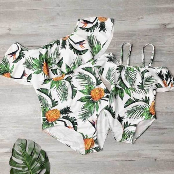 

children's wear women kids holiday swimsuit mother daughter pineapple print one-piece family matching bikini summer swimwear