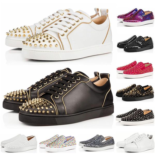 

2019 new designer fashion low red bottom studded spikes flats shoes for men women party genuine leather casual sneakers size 36-47, White;red