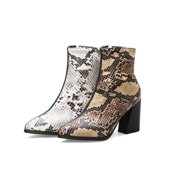 

short boots woman ankle boots comfortable coarse with snake sharp pure, Black