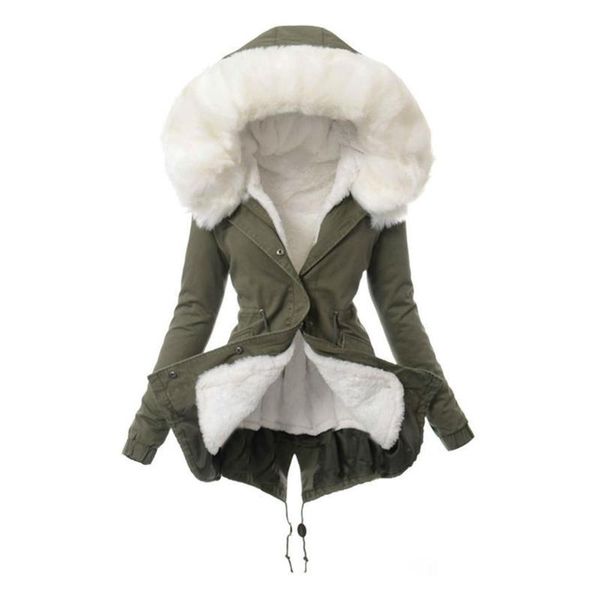 

women winter warm faux fur hooded long sleeve coat slim fit thicken outwear new, Black