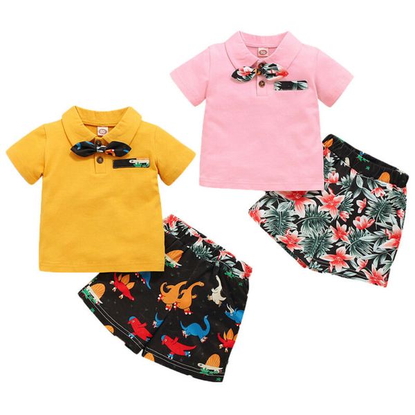 

летний малыш дети мальчика джентльмен одежда наборы для печати с коротким рукавом рубашки tops шорты брюки формальное outfit 1-4y, White