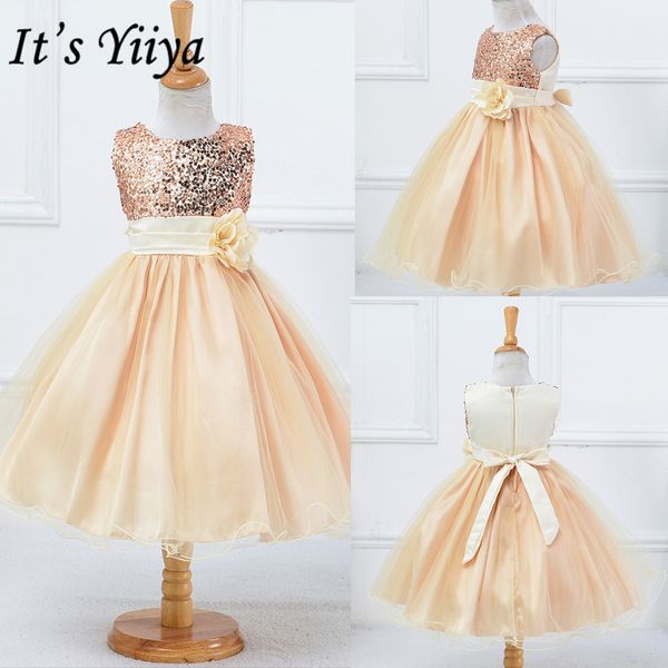 

it's yiiya flower girl dress 2019 flowers first communion dresses for girls elegant o-neck sequined christmas ball gowns l067 t200117, Red;yellow