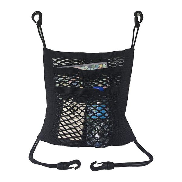 

3-layer car mesh organizer seat back net bag barrier of backseat pet kids cargo tissue purse holder driver storage netting pouch