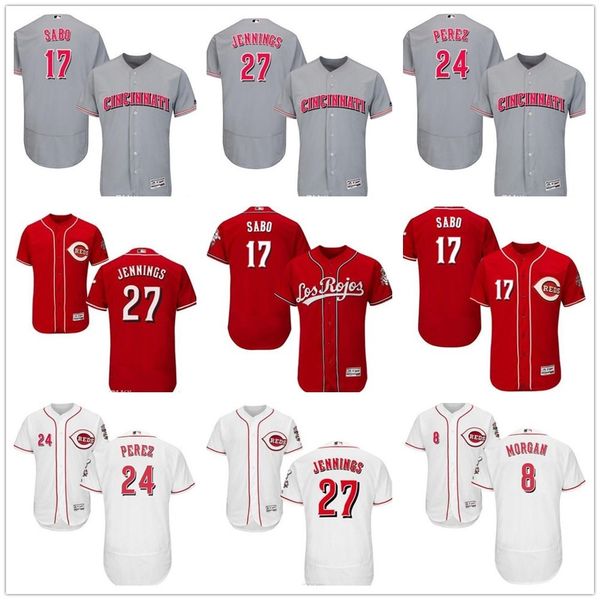 

custom men's women youth reds jersey #27 desmond jennings 8 joe morgan 24 tony perez 17 chris sabo baseball jerseys, Blue;black