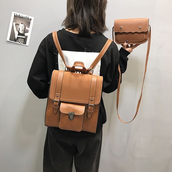 

korean version of the simple and multi-purpose pu leather backpack female new student bag fashion casual backpack
