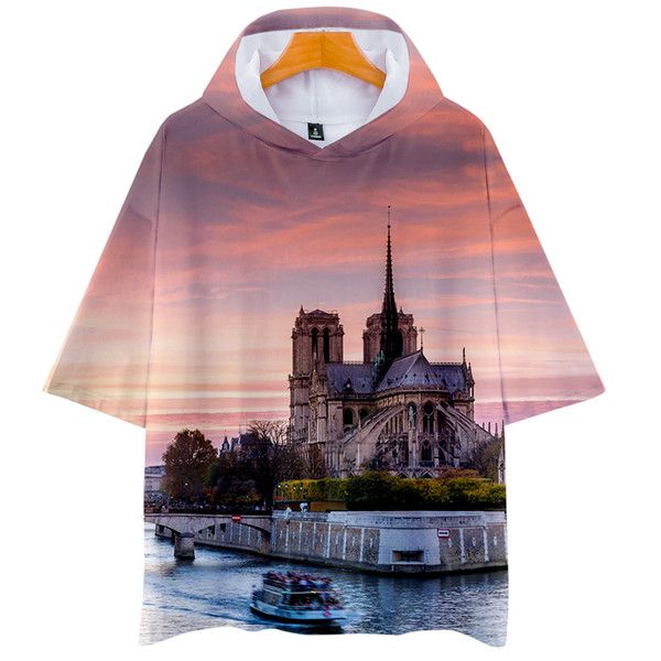 

notre dame de paris mens short sleeve hoodies women 3d printed o-neck fashion tshirt male causal clothes, Black