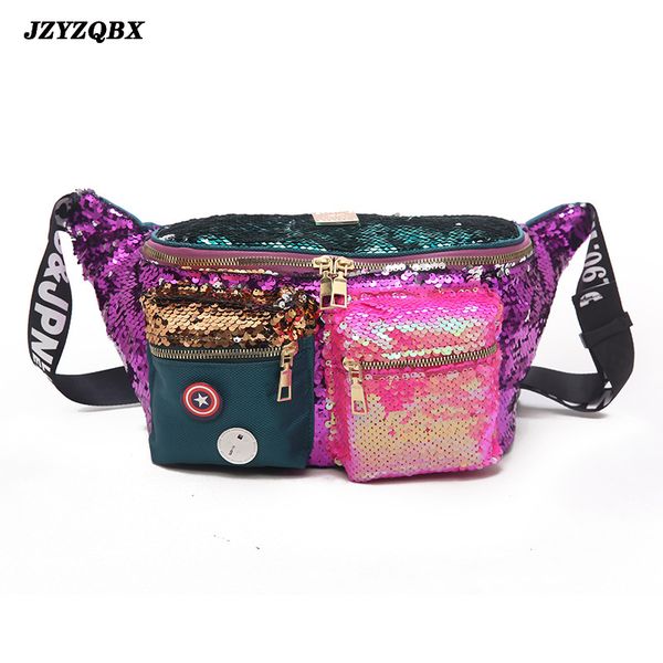 

jzyzqbx double color sequins waist pack multiple pockets fanny pack banana bag woman waist bag large capacity belt