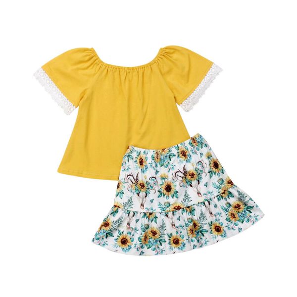 

малыша дети девочка рюшами футболка кружева лоскутное с коротким рукавом топы юбка подсолнечника 2 шт. комплект одежды комплект, White