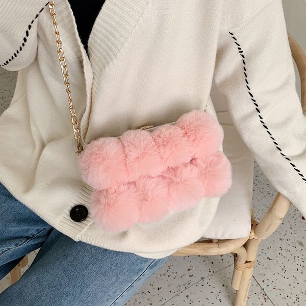 

ins women shoulder bags winter plush crossbody bag functional mobile phone messenger bag hasp chain elegant bolsa mujer