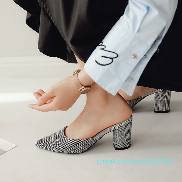 

fashion women high heels slipper mules decors pointed toe slip shoes slipper pumps elegant women shoes s06, Black