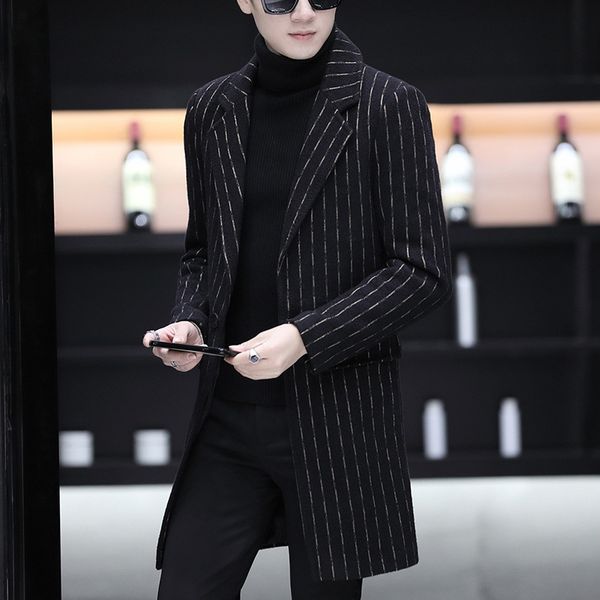 

men's windbreaker new spring and autumn winter slim wool coat woolen coat, Black