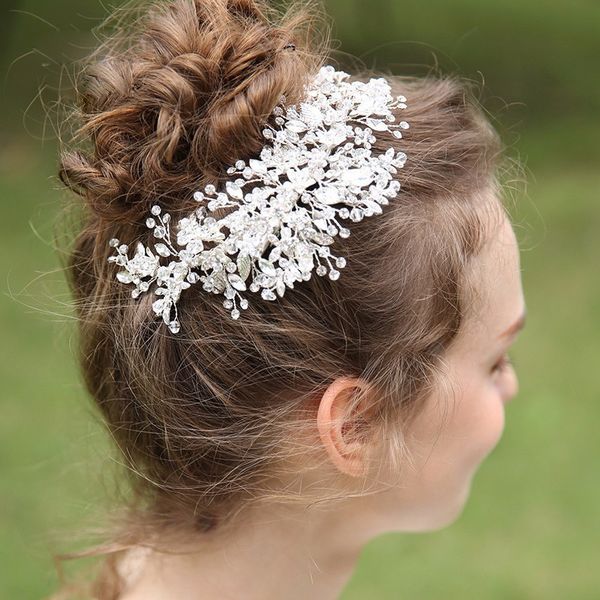 

handmade silver tiara crystal beads bridal wedding hair ornaments women gorgeous rhinestone party wedding accessories new design, Golden;white