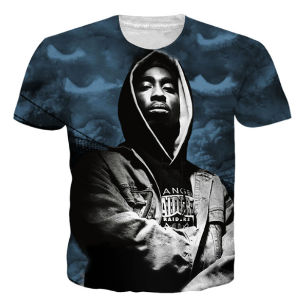 

popular singer rapper tupac 2pac t shirt men women funny 3d print summer short sleeve o neck crewneck casual a170, White;black