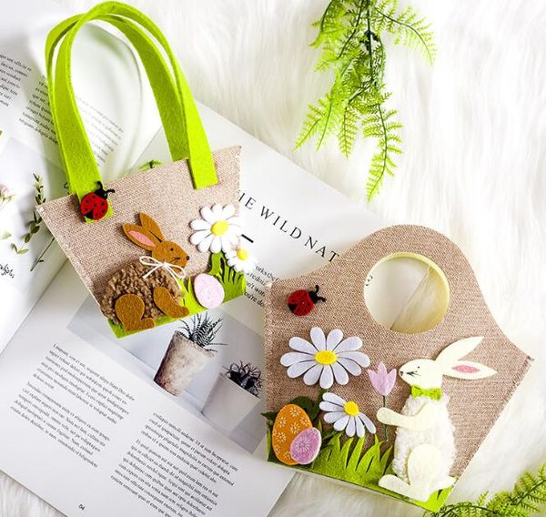 

easter rabbit linen bag easter bunny basket jute burlap ears easter bucket gift bag festive party supplies