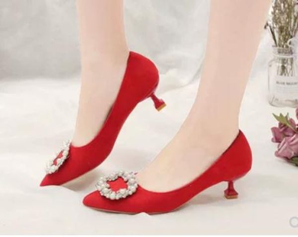 

2018 suede women's shoes in spring and autumn with new style fine heel pointed end water drill shoes heel 4cm ,6cm, Black