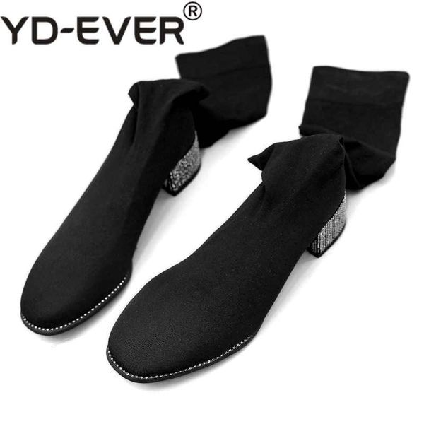 

big size stockings autumn spring stretch boots thick heel round toe runway elegant women over-the-knee boots, Black