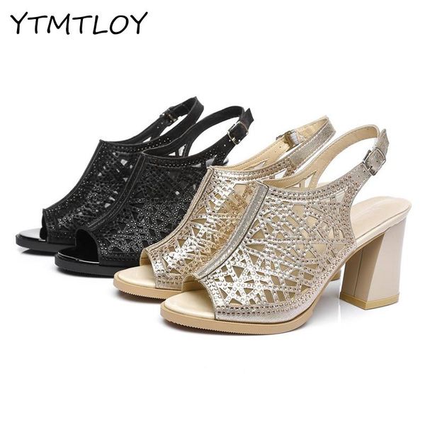 

woman summer sandals gold open toe sandal lace dress shoes high heels sandals square heeled pumps zandalias verano femenina, Black
