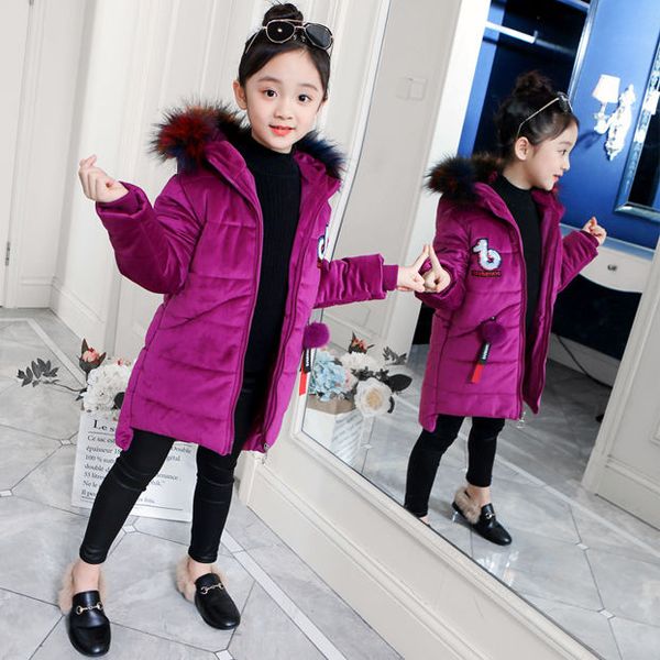 

30 degree girls clothing winter jacket girls golden velvet cotton-padded korean winter thick long cotton-padded jacket coat 12, Blue;gray