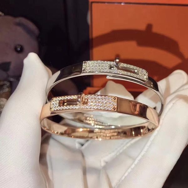 

brand pure 925 sterling silver jewelry for women twist lock silver bangle half stone rose gold bangle wedding jewelry easy lock, Black