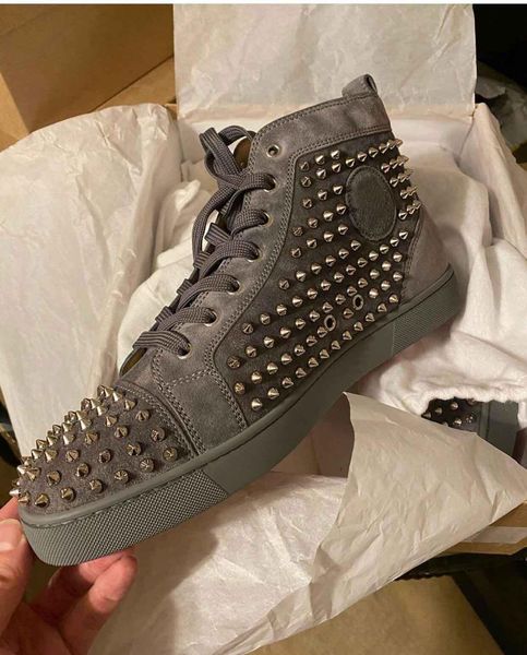 

high sneakers men women red bottom sneakers grey suede leather spikes casual walking luxury designer footwear flats eu35-47, Black