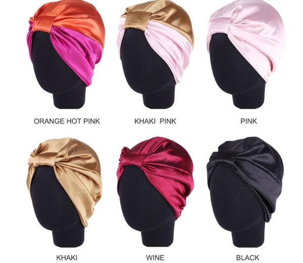 6 colori cuffia in raso cuffia da parrucchiere cappello da notte per capelli ricci naturali doppio elastico da bagno sonno copricapo da donna avvolgente