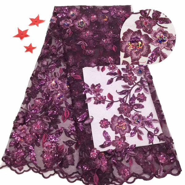 

2020 latest sequins 3d flowers french lace tulle net fabric green pink african lace embroidery with sequins lcd942a, Black;white