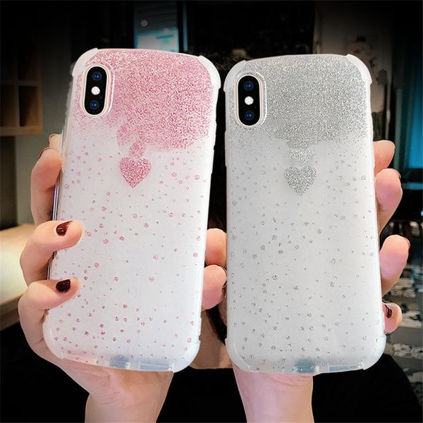 

роскошный блеск сотовый телефон чехол для iphone x xs xr 8 7 plus anti-падения любовь сердца крышки tpu для apple телефон
