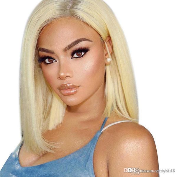 

613 blonde 360 lace frontal wig pre plucked with baby hair straight 180% short bob transparent lace front human hair wigs knhj21, Black