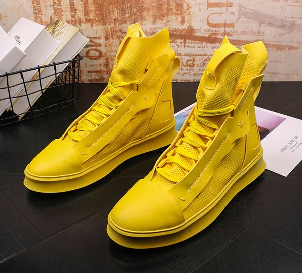 

brand soft leather men fashion casual shoes autumn winter men shoes male high botas hombre men leisure yellow hip-hop boots, Black