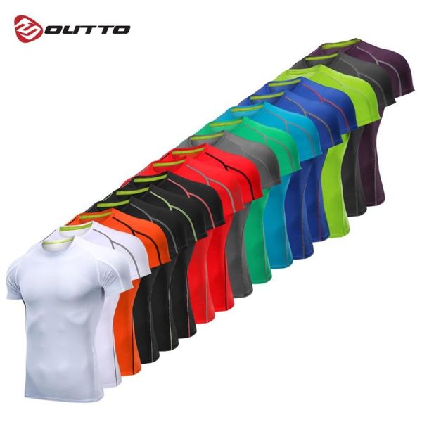 

outto men's gym shirt running fitness sport training short sleeve #126, Black;red