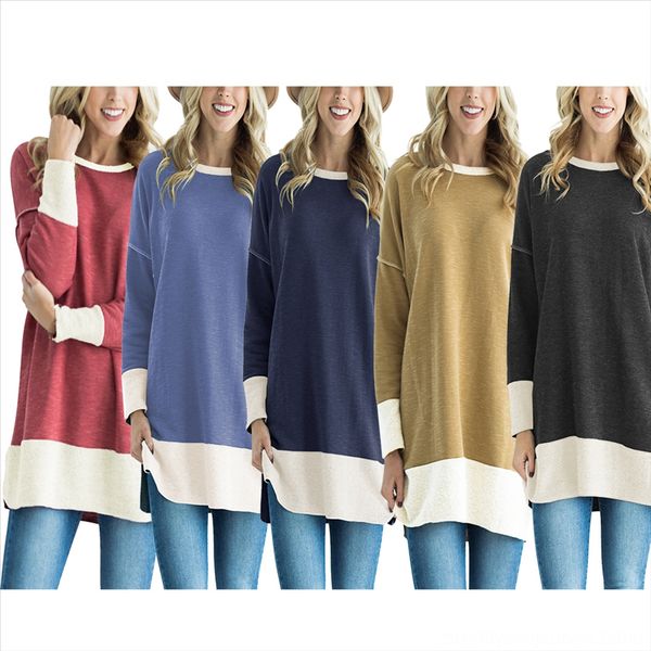 

ts709 women's round collar stitching contrast color long t-shirt ts709 women's round collar stitching contrast color long t-shirt, White