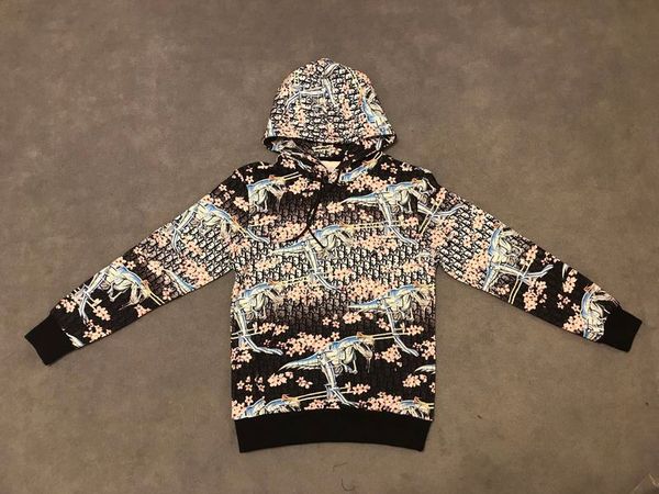 

19 france italy new fa hion court tyle machine dino aur akura print pullover cotton men women men hoodie luxury weat hirt, Black