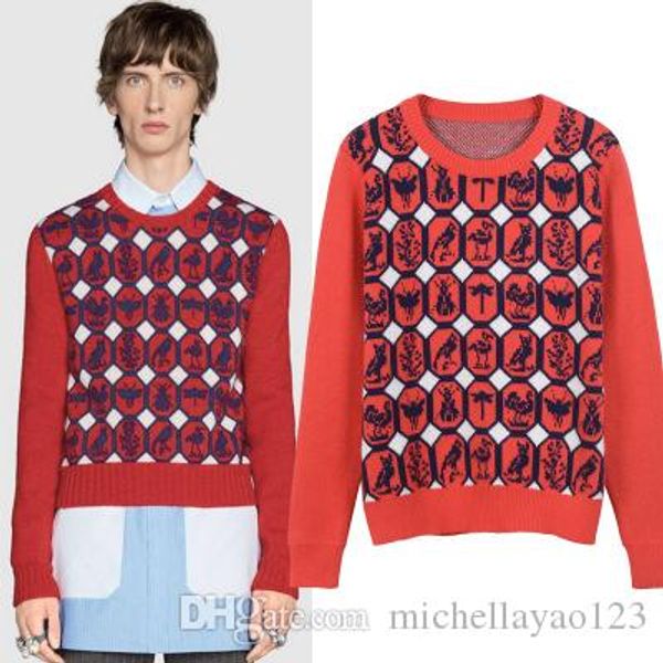 

бесплатная доставка 2017 красный геометрический пуловер с животным принтом мужчины бренд тот же стиль шерстяные мужские свитера dh307, White;black